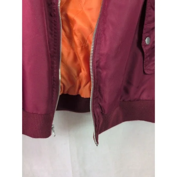 Brooklyn Cloth Mens Bomber Jacket Burgundy Maroon Quilted Orange Lining Large - Picture 6 of 16